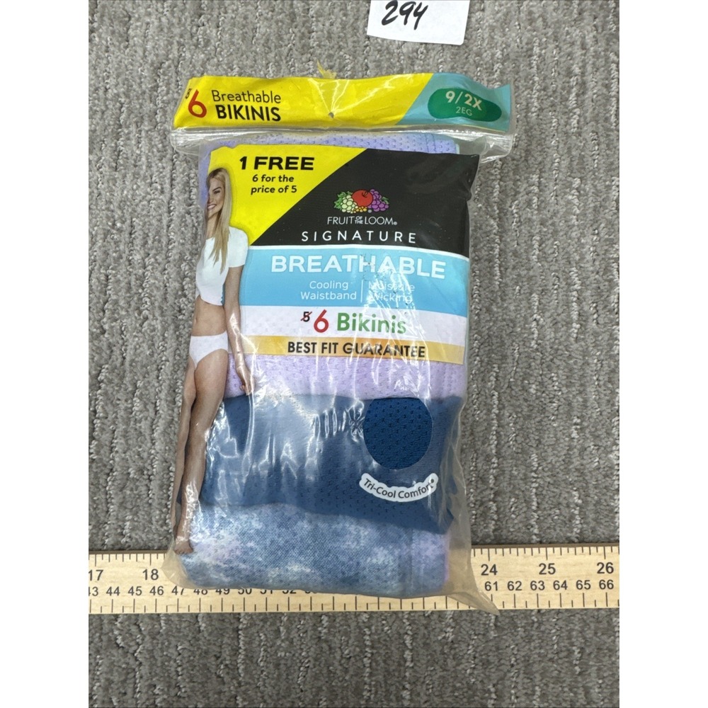 Six Pairs Of Fruit Of The Loom Breathable Bikinis 9/2X # 294 - Picture 5 of 16